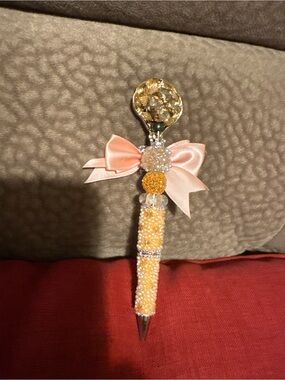 Decorative Peach Beaded Pencil Case Pen with Bow